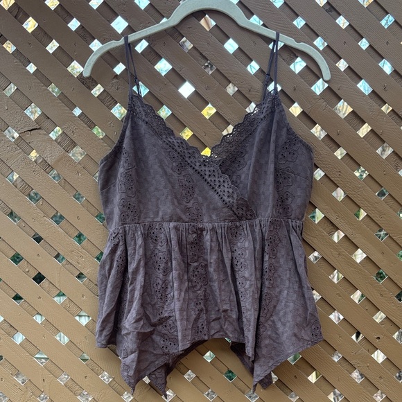 American Eagle Outfitters Tops - American Eagle Outfitters Lace-Trim Eyelet Babydoll Peplum Camisole in Brown